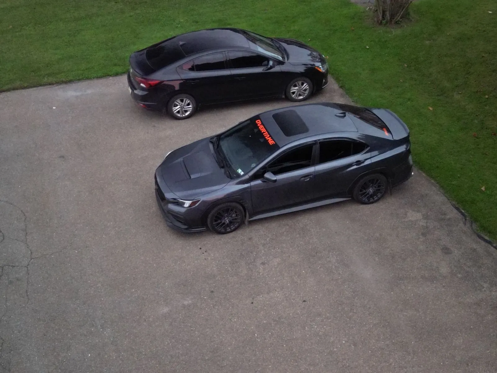 Drone shot of the WRX with Overtake windshield banner