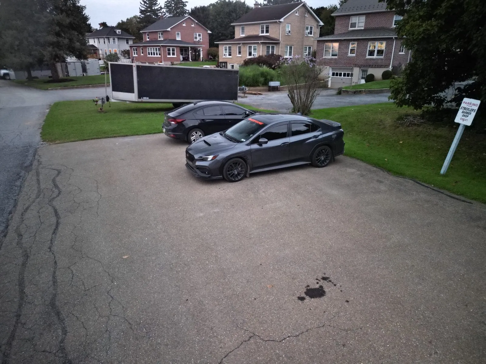 Drone view of the car on the driveway