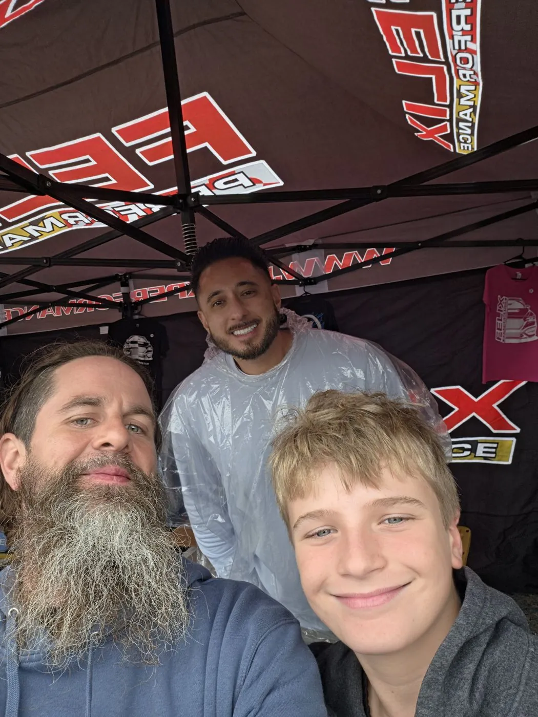 Don, his son Macklin and Anthony Berry of DMann at the Felix Performance tent
