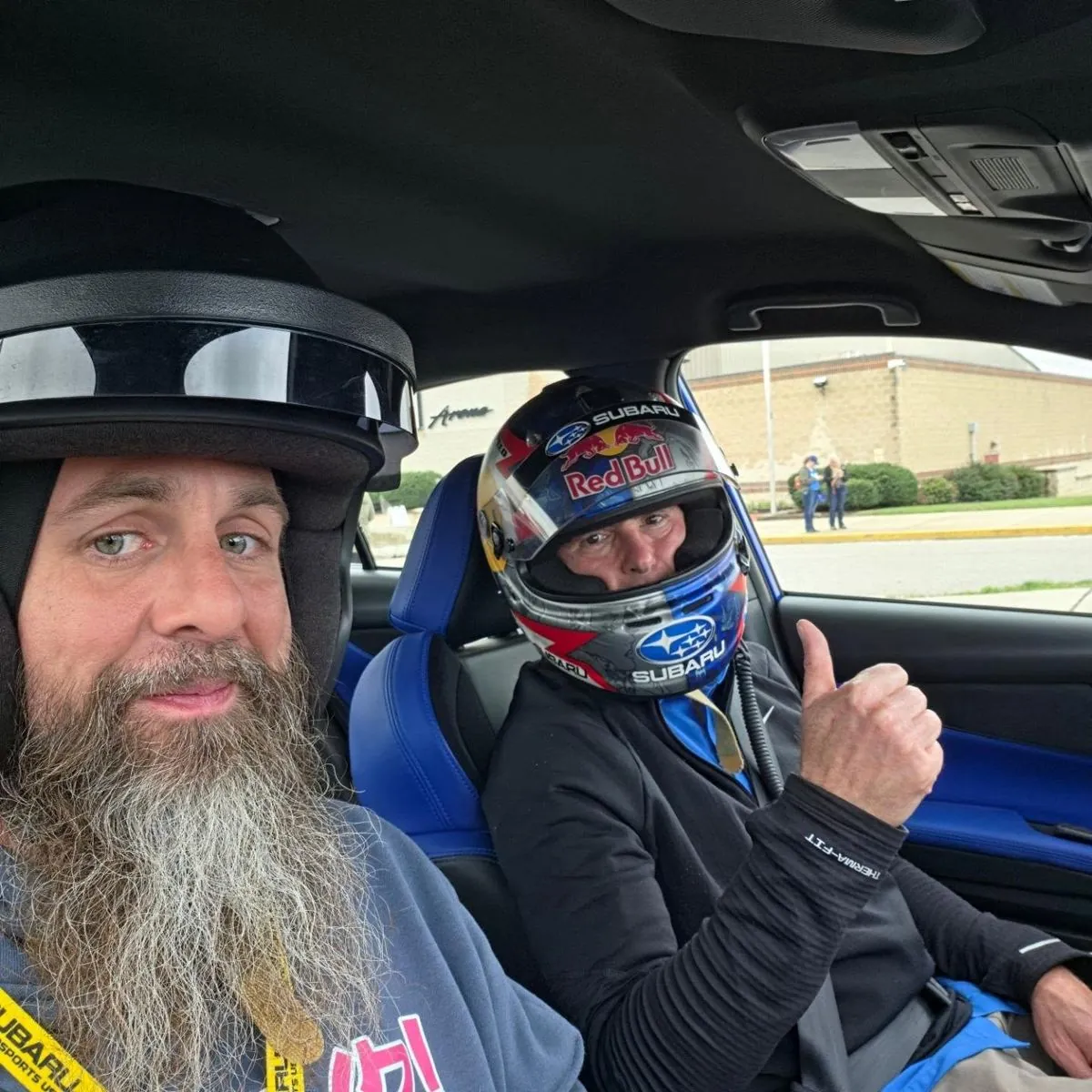 Don and Scott Speed strapped in for the ride along