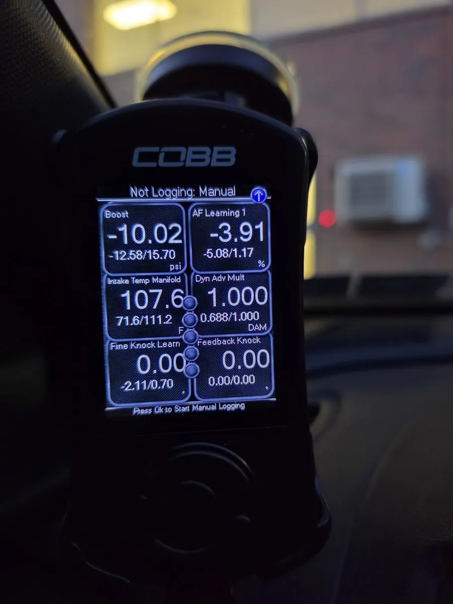 COBB Accessport showing a 15.70 psi boost peak