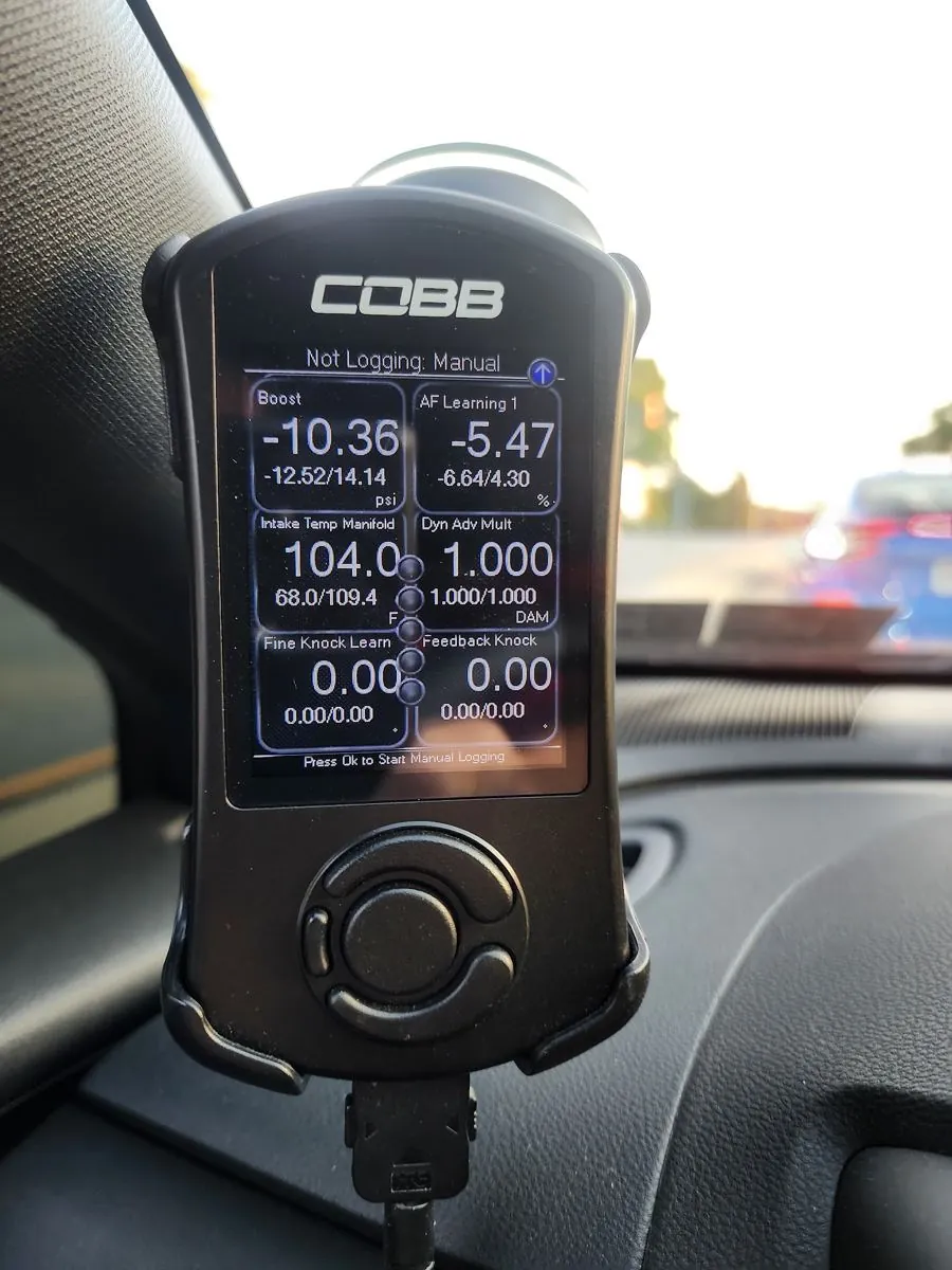 COBB Accessport showing a 14.14 psi boost peak