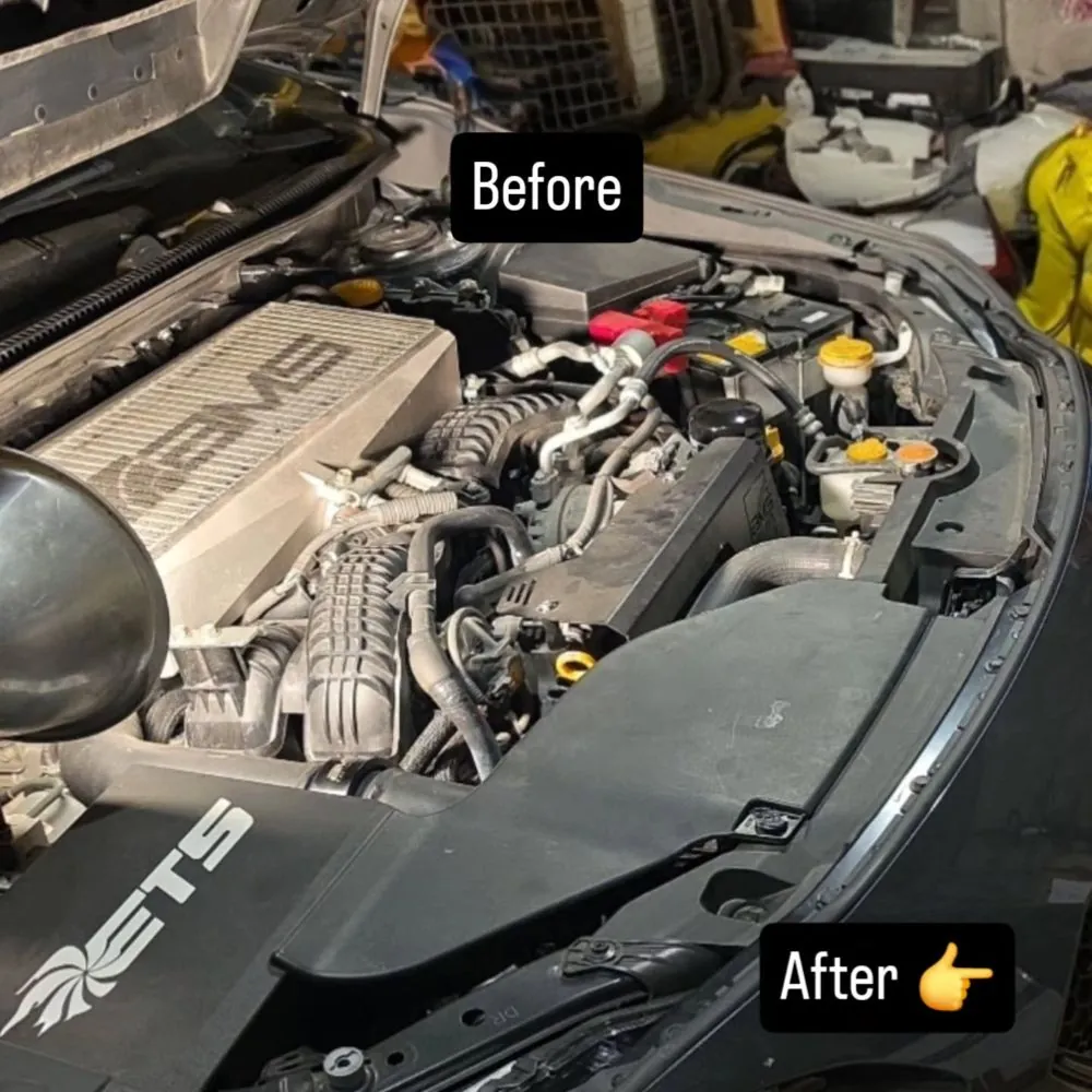 Engine bay before and after the ETS and AMS installs