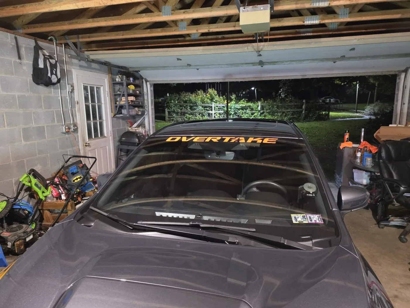 Overtake windshield banner in the garage