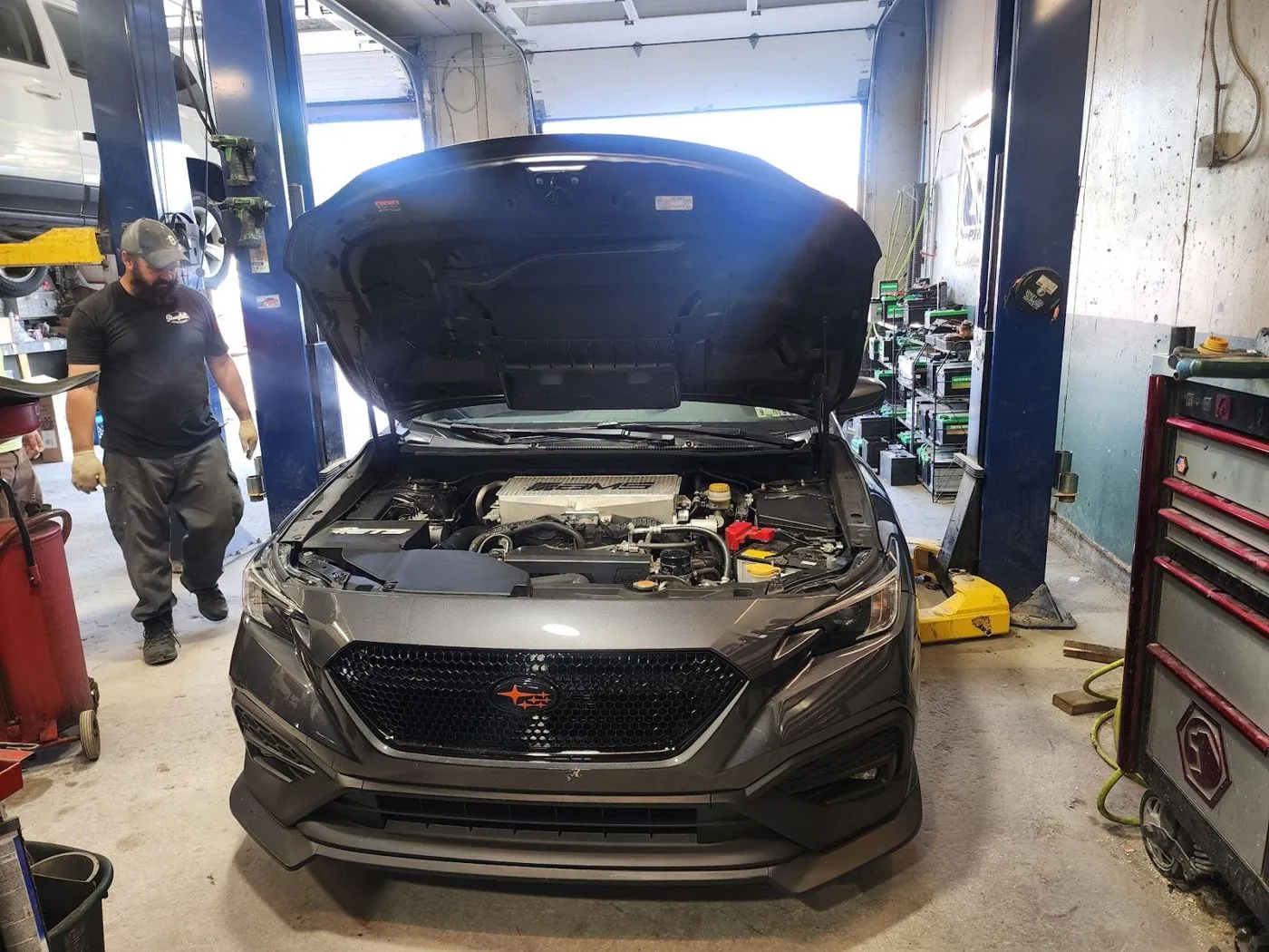 Hood up at the shop