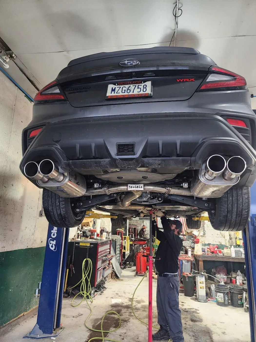 Up on the lift for the exhaust