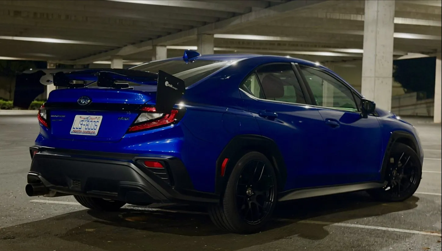 @bonestockvb's WRX from the rear with the swan neck wing